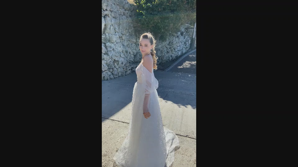 Magdina A-line V-neck Milk Wedding dress video