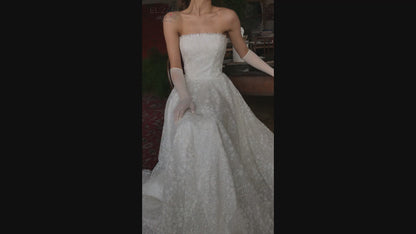 Elizabet A-line Straight across Ivory Wedding dress