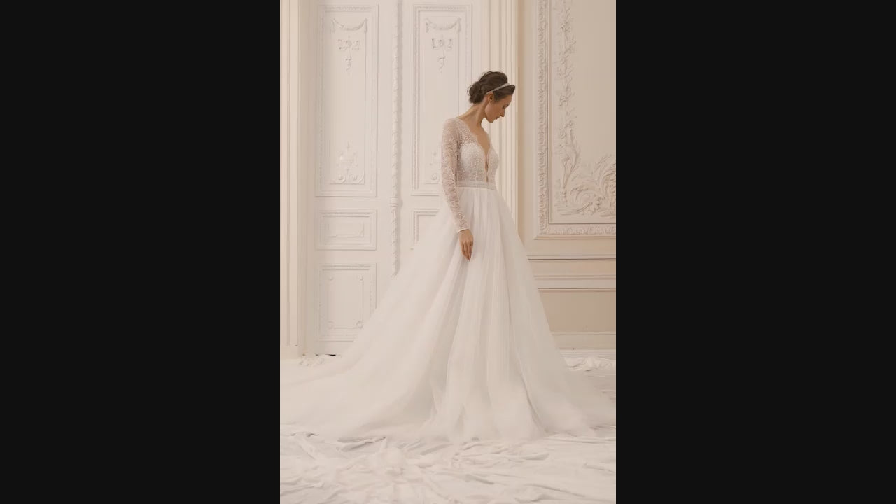 Joanna A-line Illusion Nude Ivory Wedding dress video