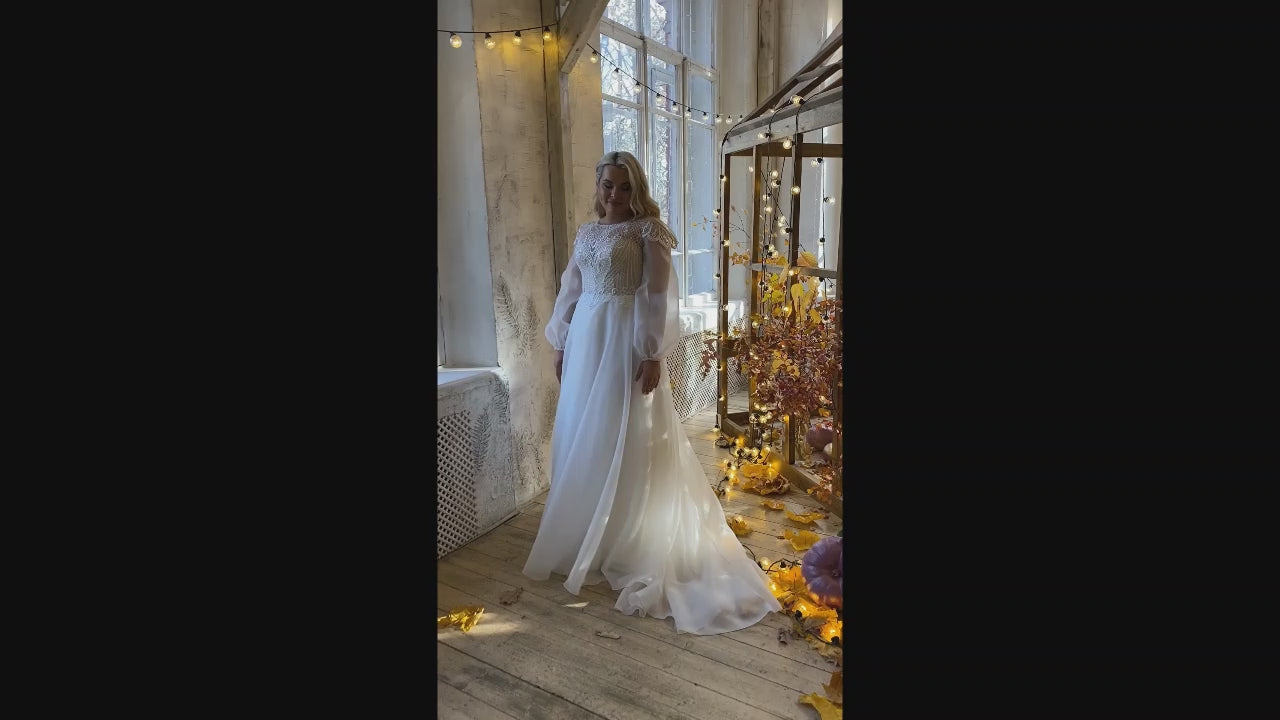 Etilia A-line Jewel Milk Wedding dress video