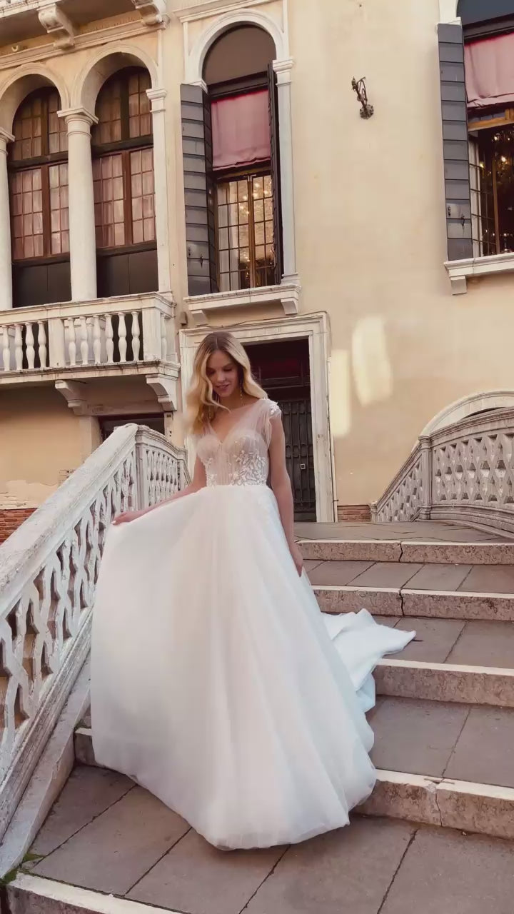 Aysha A-line V-neck Ivory Wedding dress video