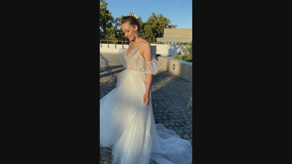 Marchella A-line V-neck Milk Cappuccino Wedding dress video