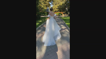 Adelina A-line Off-shoulder/Drop shoulders Milk Wedding dress
