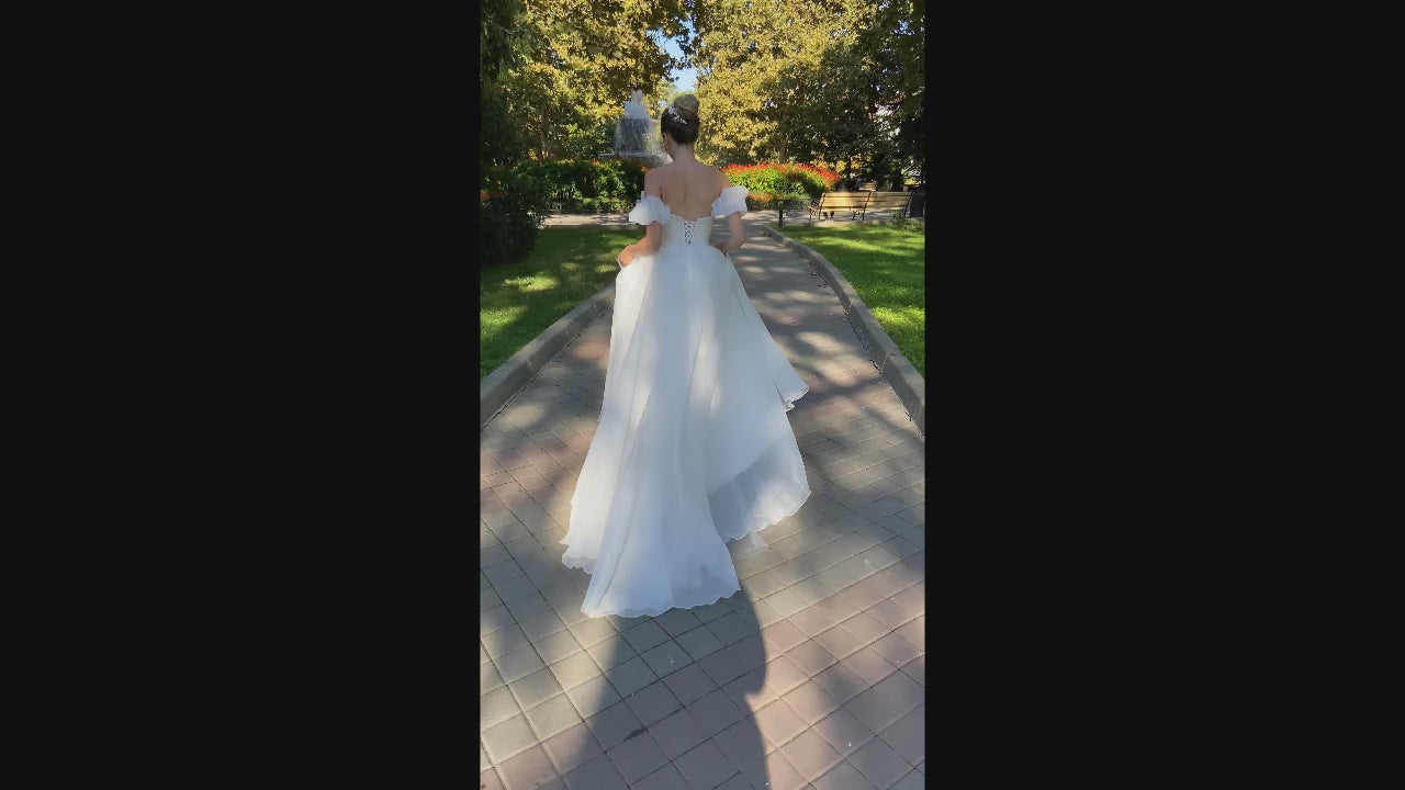 Adelina A-line Off-shoulder/Drop shoulders Milk Wedding dress video