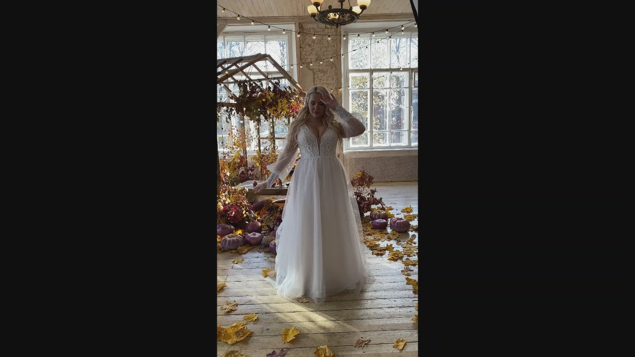 Raisa A-line Deep V-neck Milk Wedding dress video