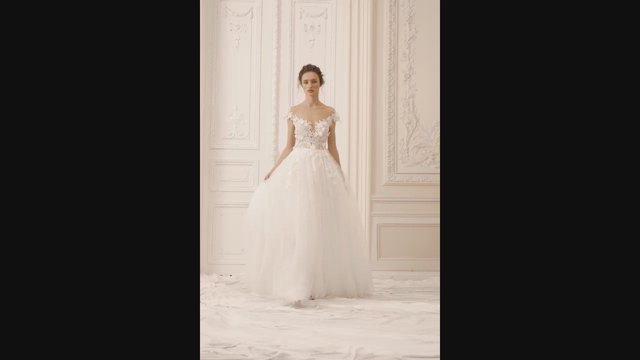 Sharon A-line Illusion Nude Ivory Wedding dress video