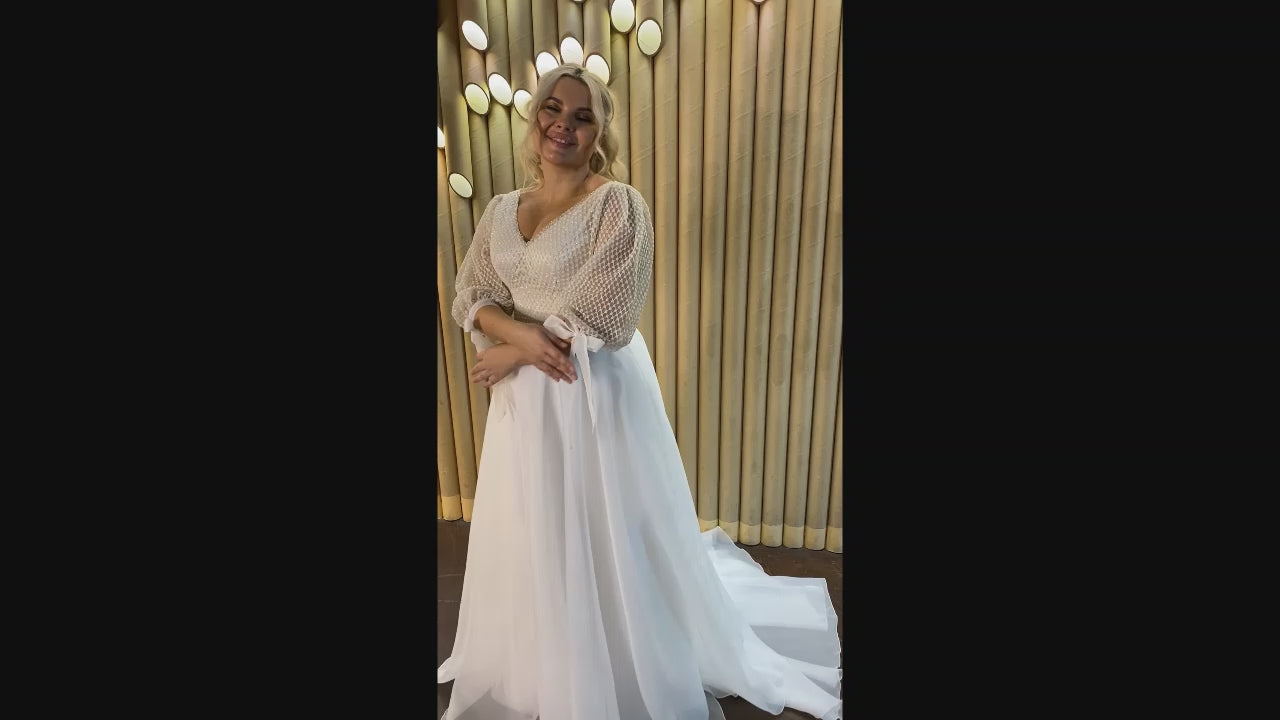 Denisa A-line V-neck Milk Cappuccino Wedding dress video