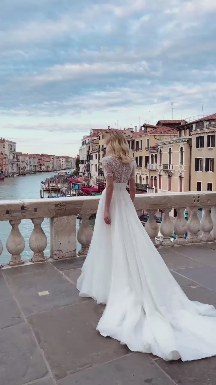 Taris A-line Jewel Ivory Wedding dress video