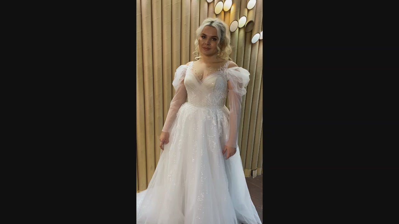 Livani A-line Illusion Cappuccino Milk Wedding dress video