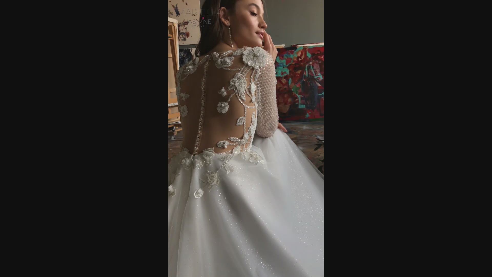 Mariella A-line Boat/Bateau Ivory Wedding dress video