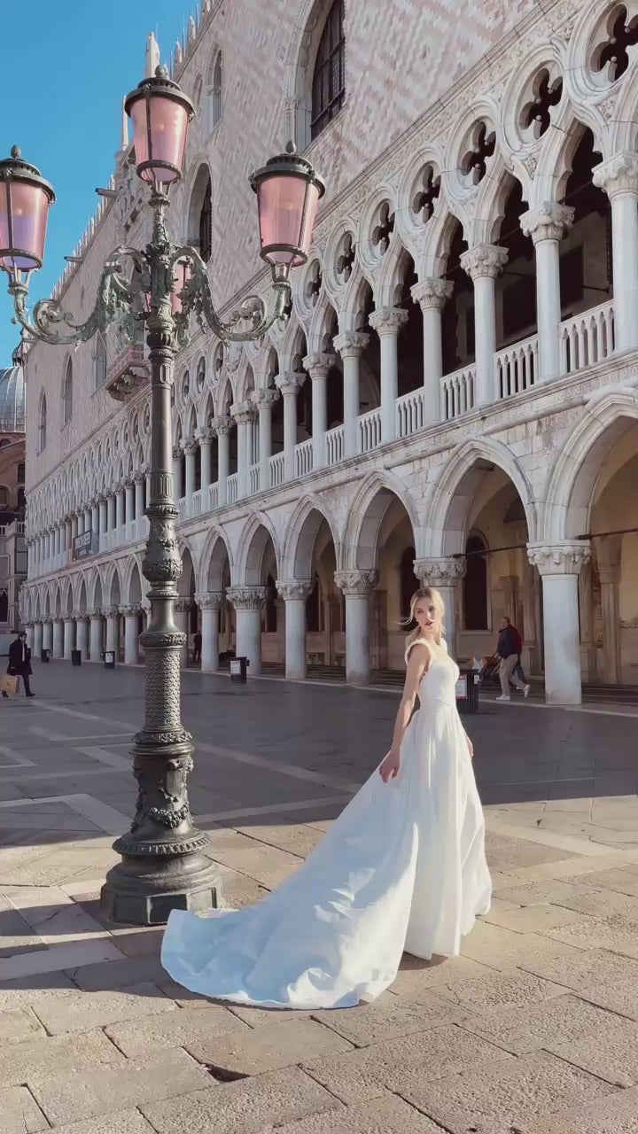 Emille A-line Deep V-neck Ivory Wedding dress video
