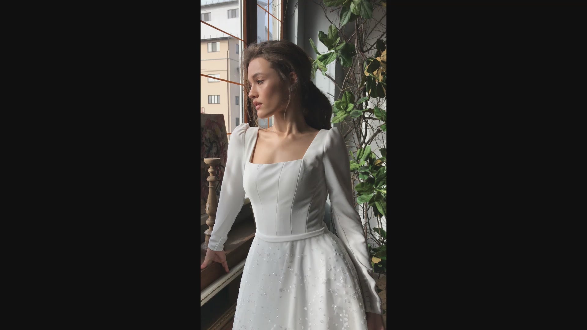 Serena A-line Square Ivory Wedding dress video