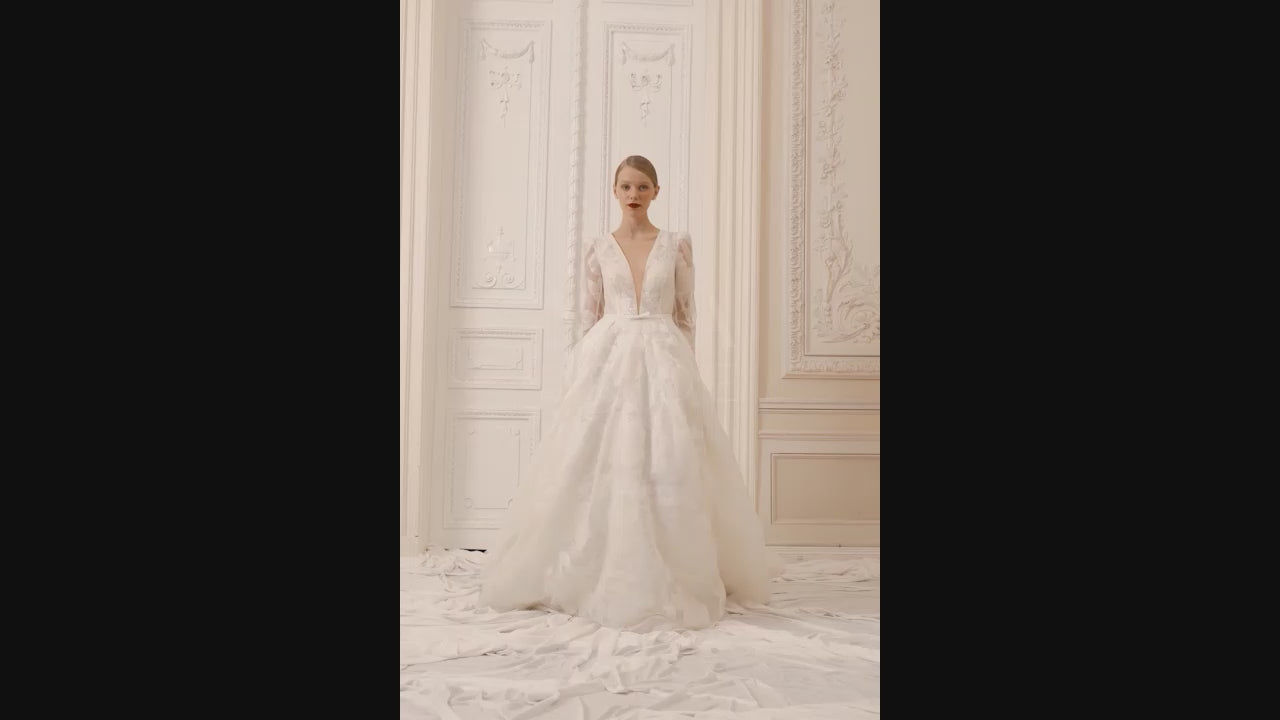 Alison A-line Deep V-neck Ivory Nude Wedding dress video