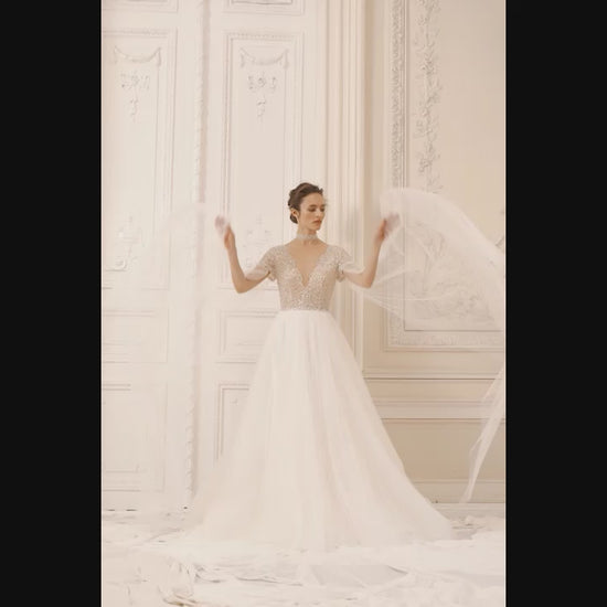 Krystal A-line Illusion Ivory Wedding dress