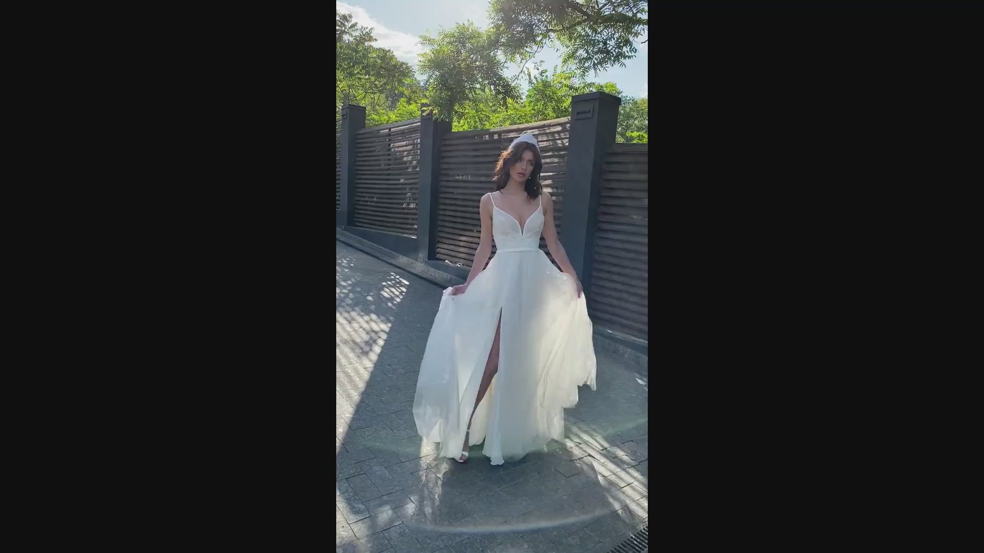 Glossy A-line V-neck Milk Wedding dress video