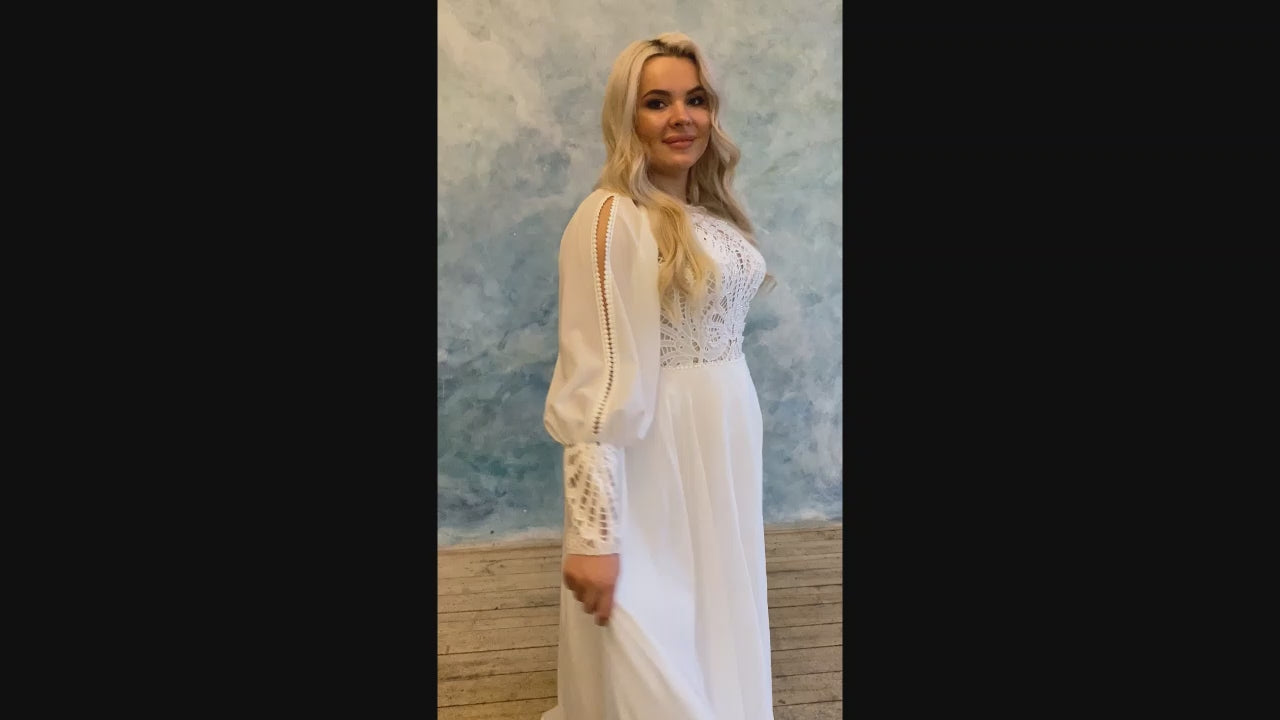 Ksimena A-line Jewel Milk Wedding dress video