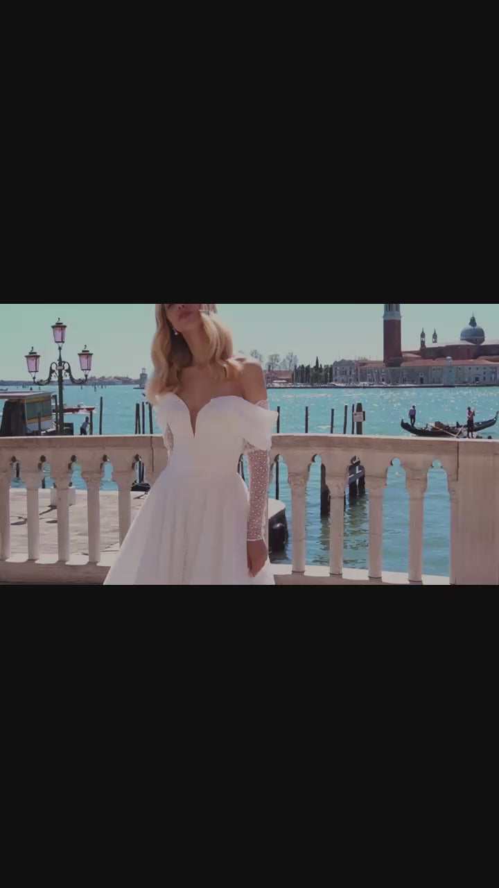 Olivier A-line Off-shoulder/Drop shoulders Ivory Wedding dress video