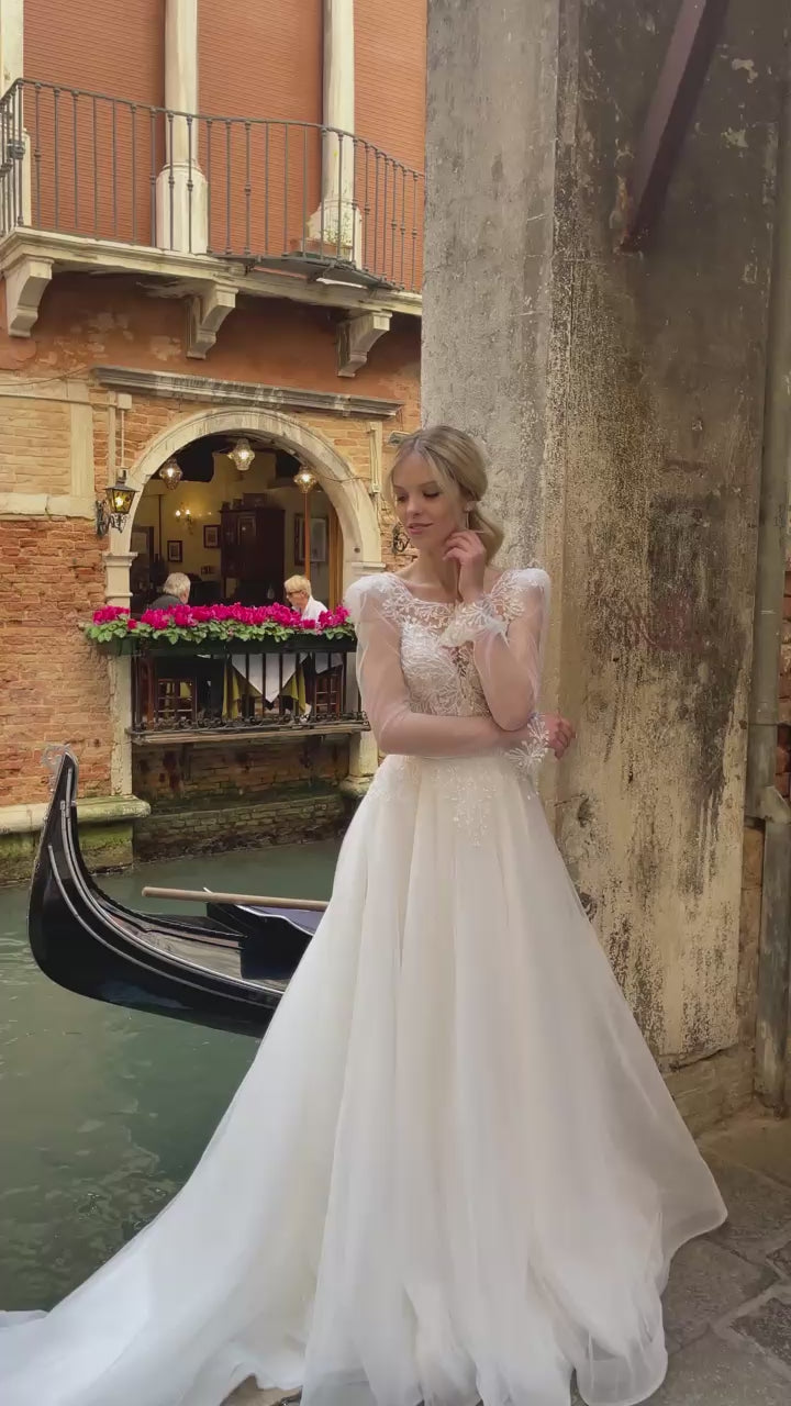 Marya A-line Jewel Ivory Wedding dress video
