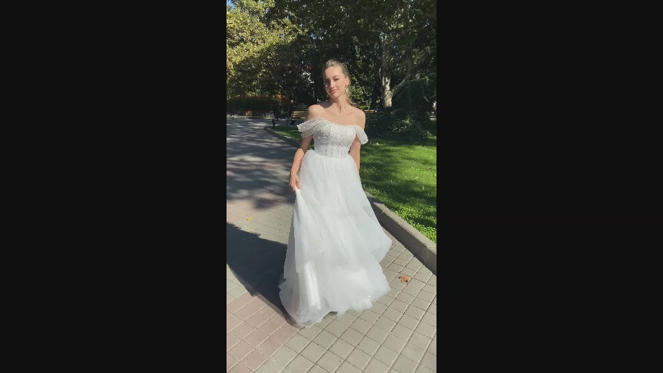 Violetta A-line Straight across Milk Wedding dress video