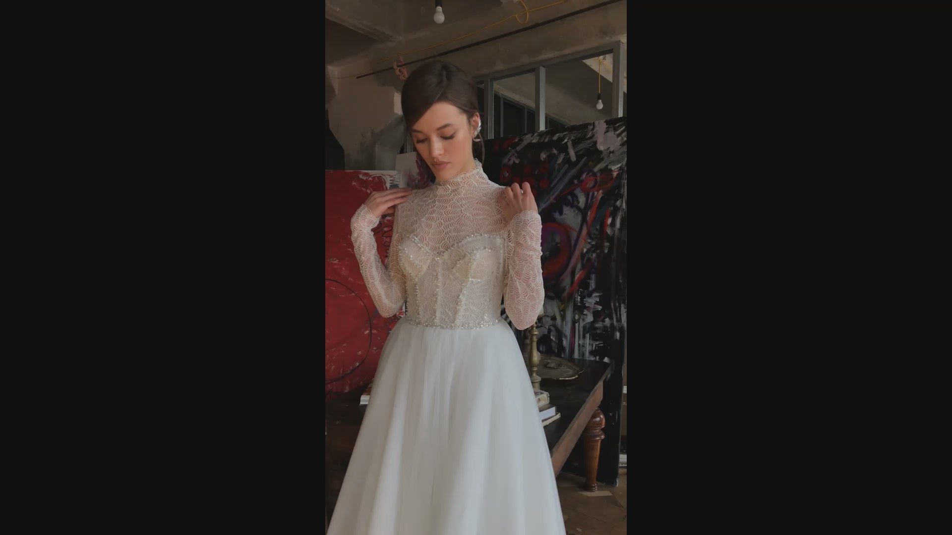 Charli A-line High neck Ivory Wedding dress video