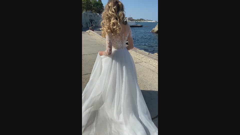 Otilia A-line Illusion Milk Cappuccino Wedding dress video
