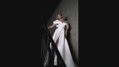 Audrey A-line Off-shoulder/Drop shoulders Ivory Wedding dress