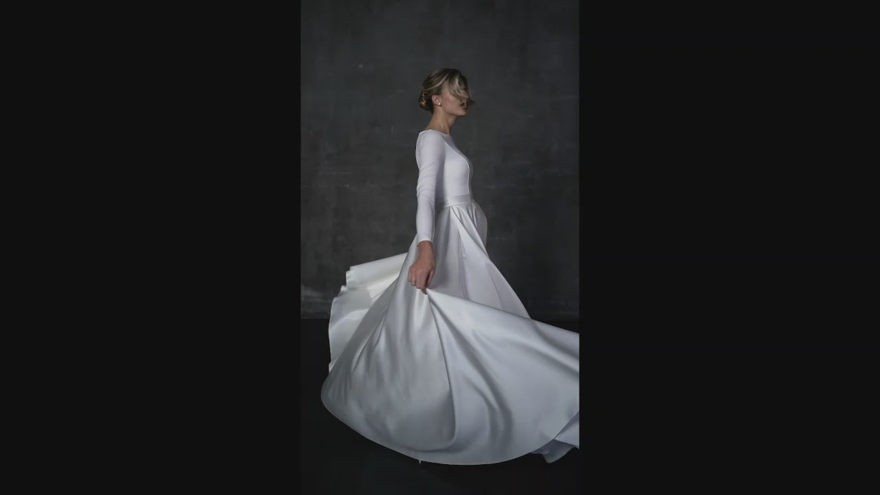 Brie A-line Boat/Bateau Ivory Wedding dress video