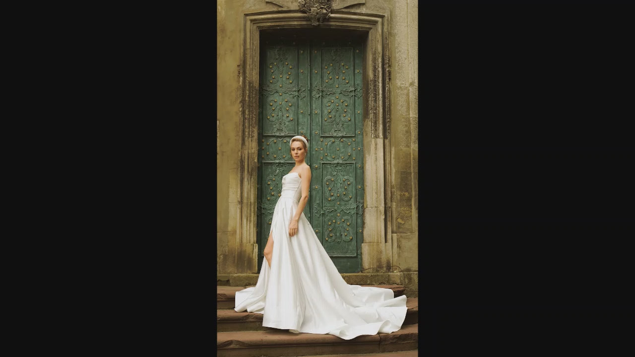 Dervia A-line Straight across Milk Wedding dress video