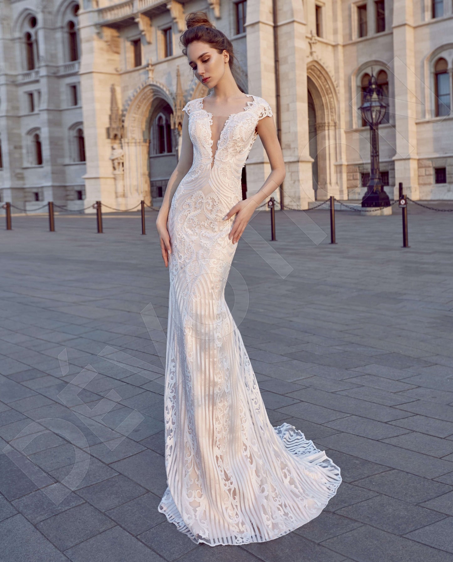Ilmina Open back Trumpet/Mermaid Short/ Cap sleeve Wedding Dress Front