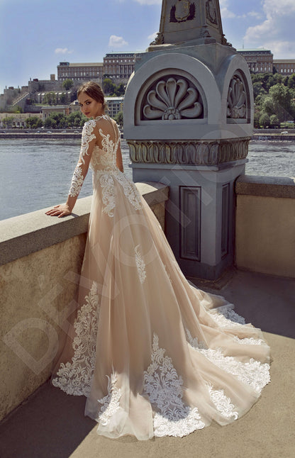 Romalia Illusion back A-line Long sleeve Wedding Dress Back