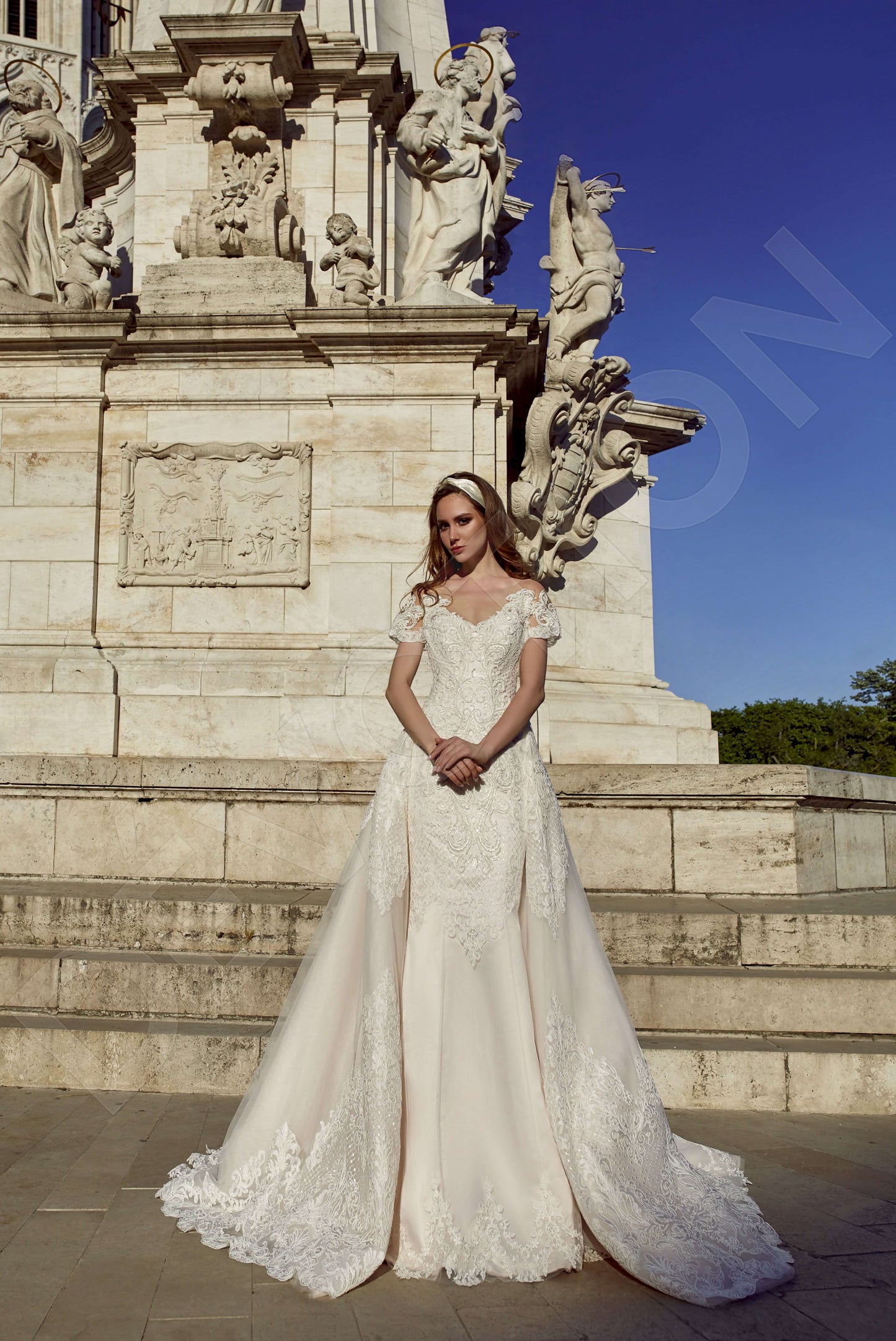 Luminara Illusion back A-line Short/ Cap sleeve Wedding Dress 2