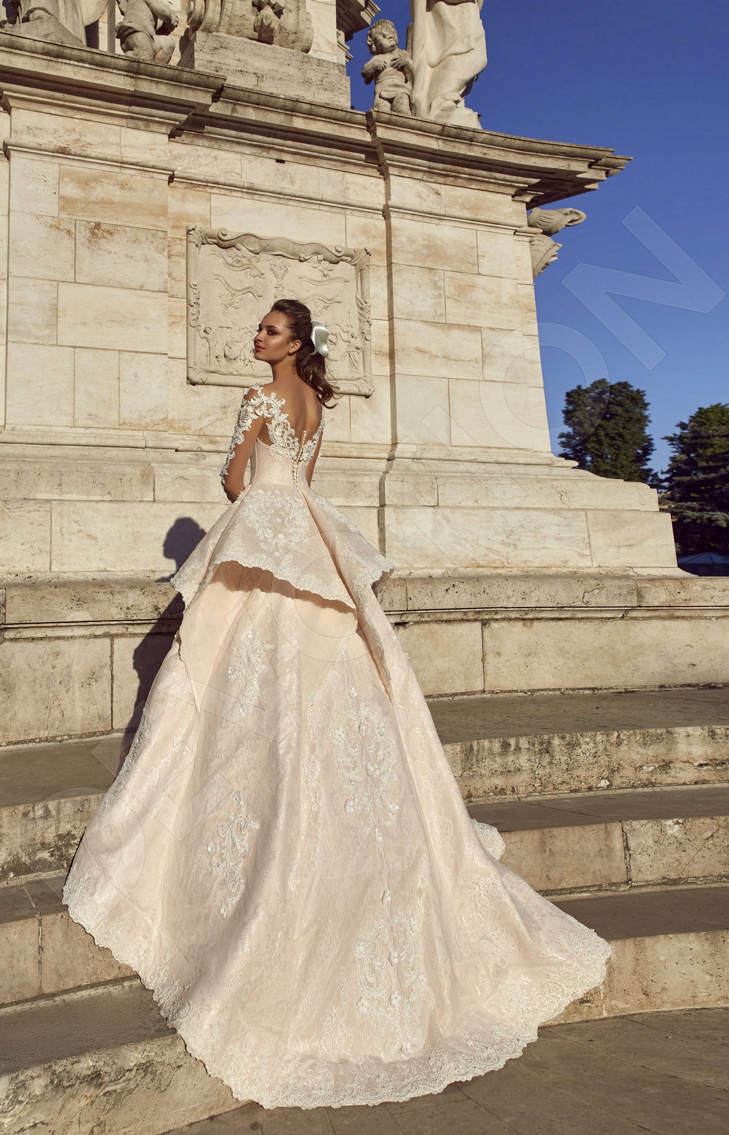 Fuella Open back Princess/Ball Gown 3/4 sleeve Wedding Dress Back