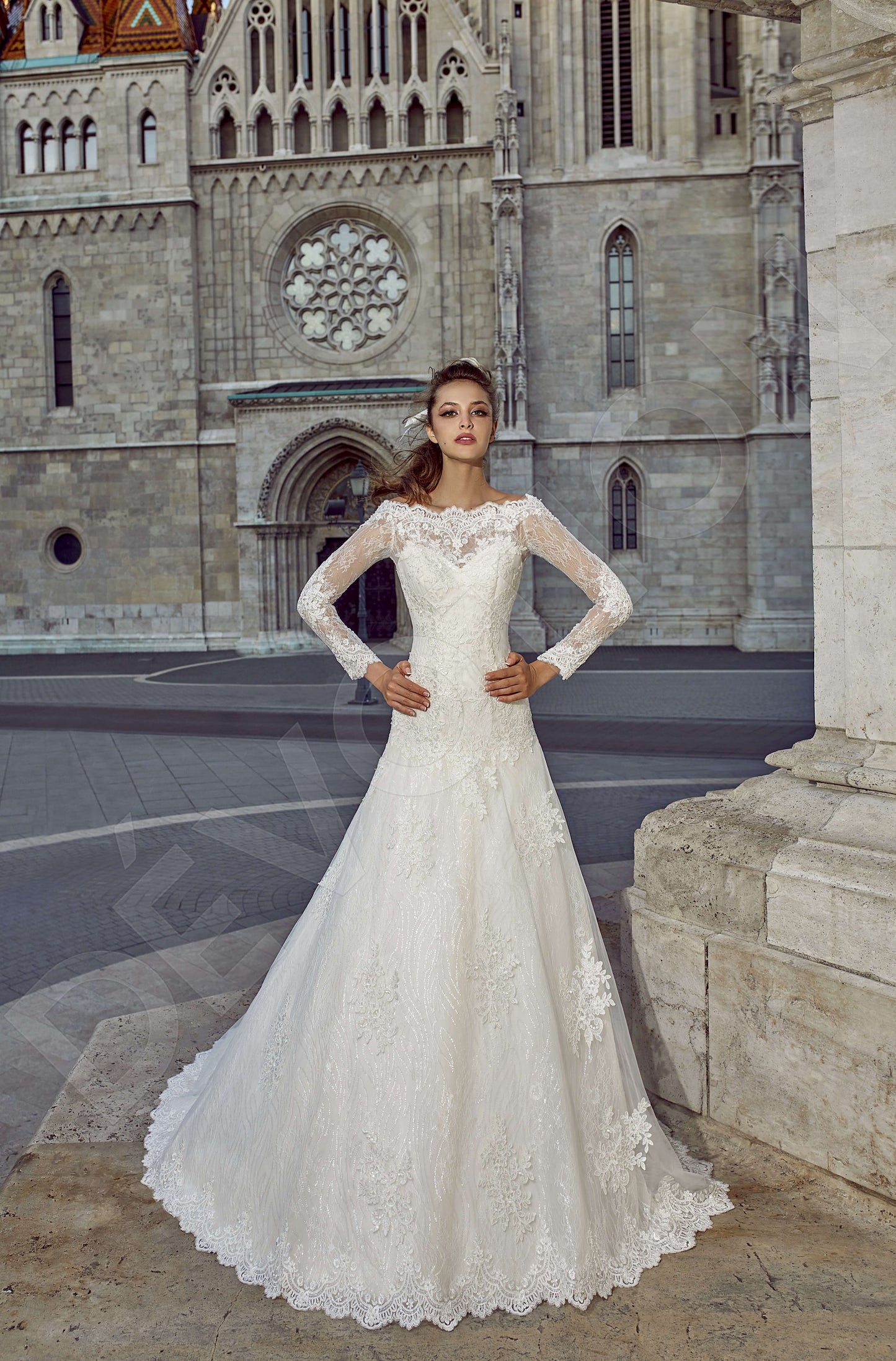 Nilis Full back A-line Long sleeve Wedding Dress 5