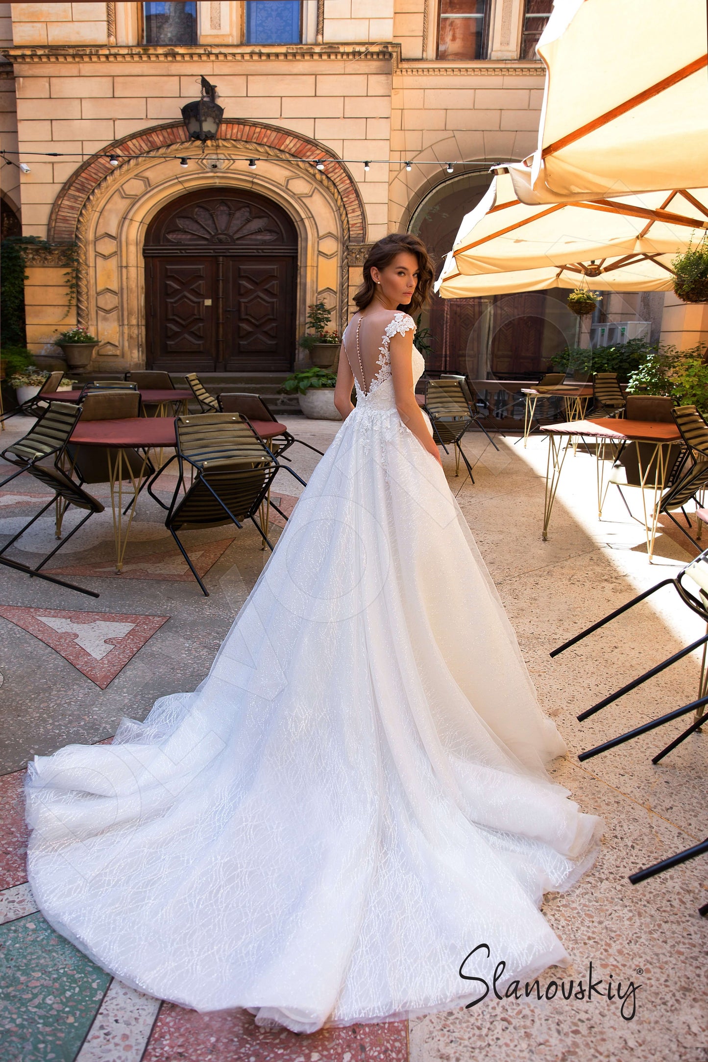 Malvina Illusion back A-line Short/ Cap sleeve Wedding Dress Back