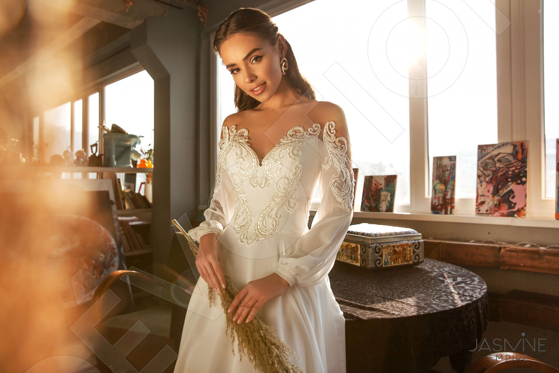 Mia A-line Boat/Bateau Milk Wedding dress