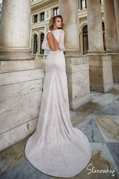 Agota Open back Sheath/Column Long sleeve Wedding Dress Back