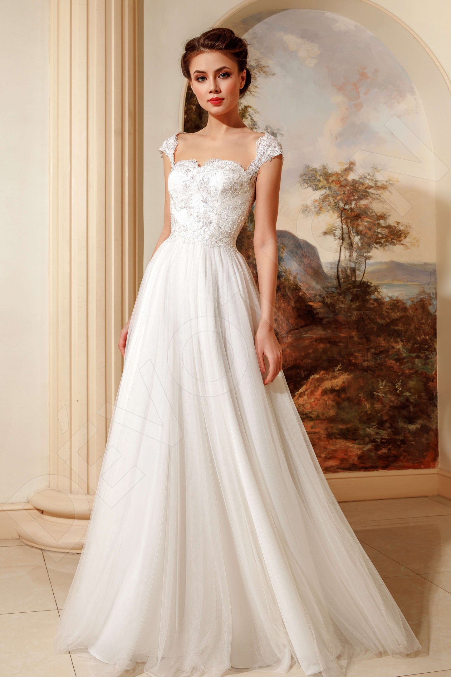 Gretta Open back A-line Short/ Cap sleeve Wedding Dress Front