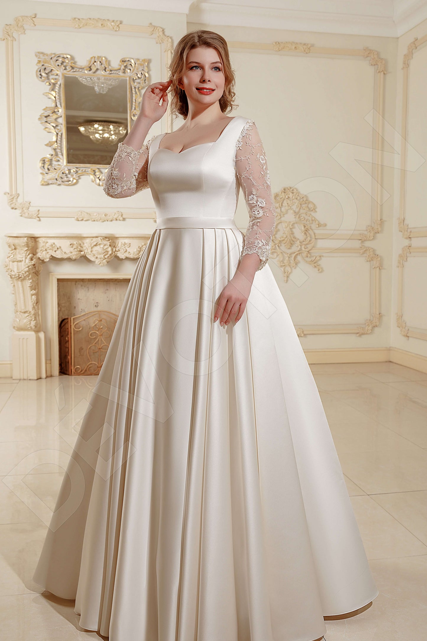 Izabella Full back A-line 3/4 sleeve Wedding Dress Front