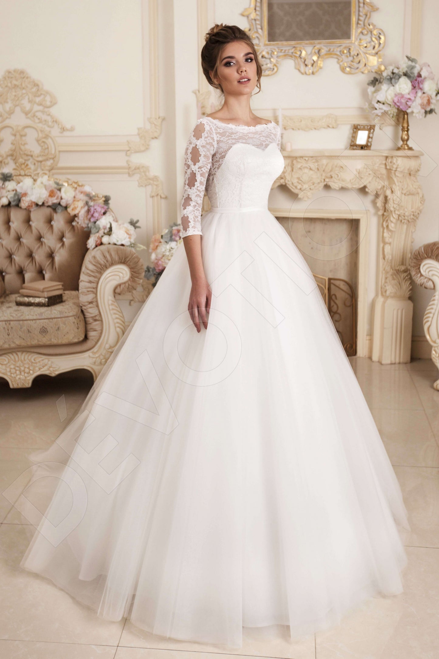 Trissy Open back Princess/Ball Gown 3/4 sleeve Wedding Dress Front