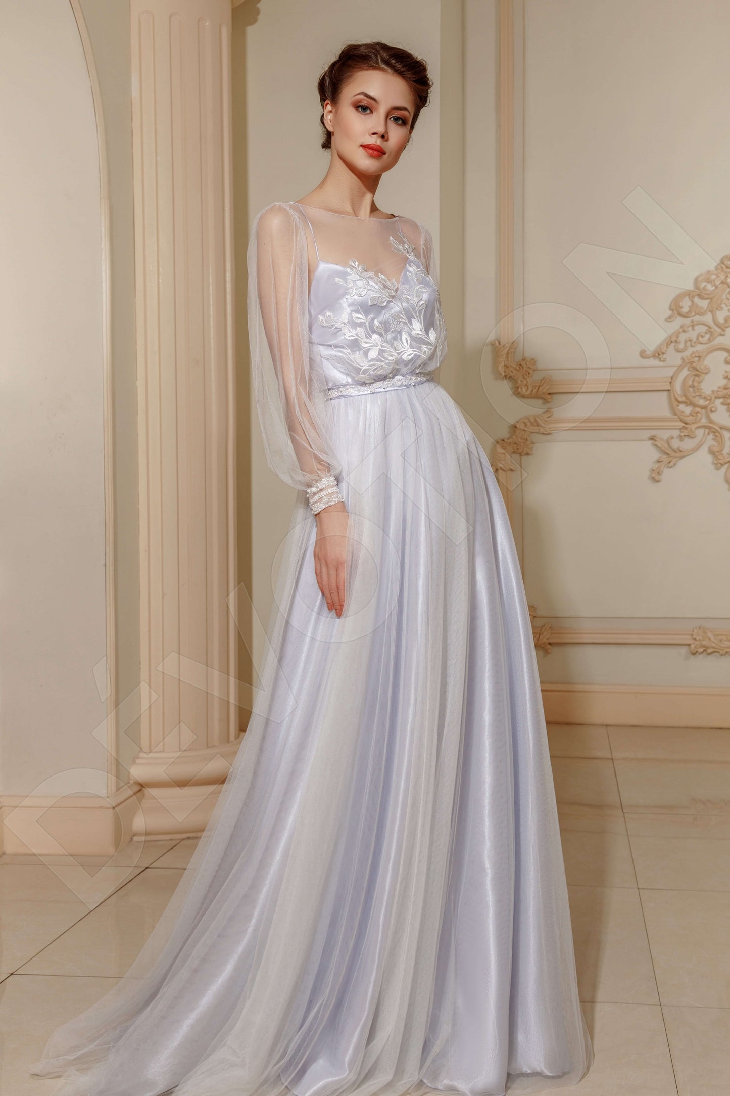 Dorrie Criss cross back A-line Long sleeve Wedding Dress Front