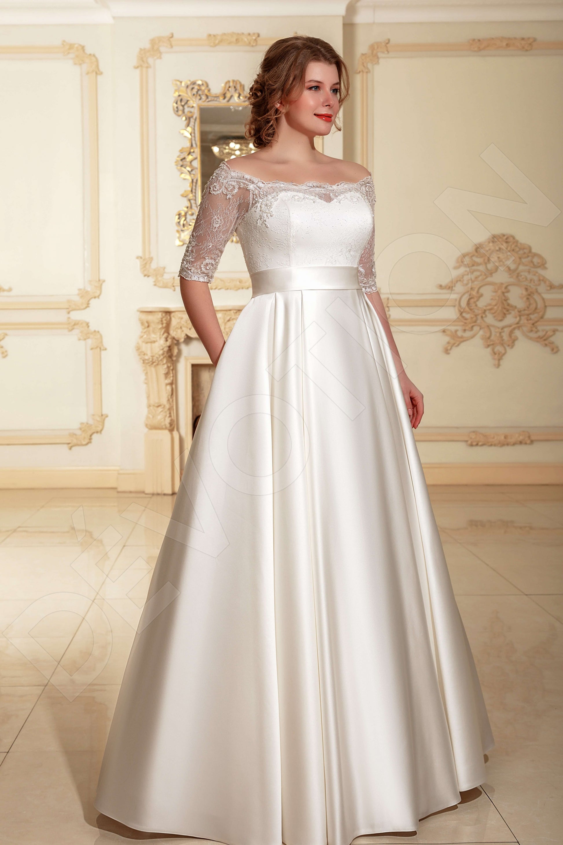 Lallie A-line Off-shoulder/Drop shoulders Ivory Wedding dress
