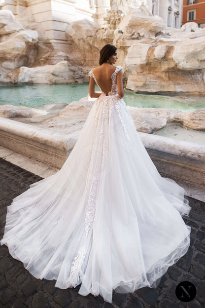 Ondina Illusion back A-line Short/ Cap sleeve Wedding Dress Back