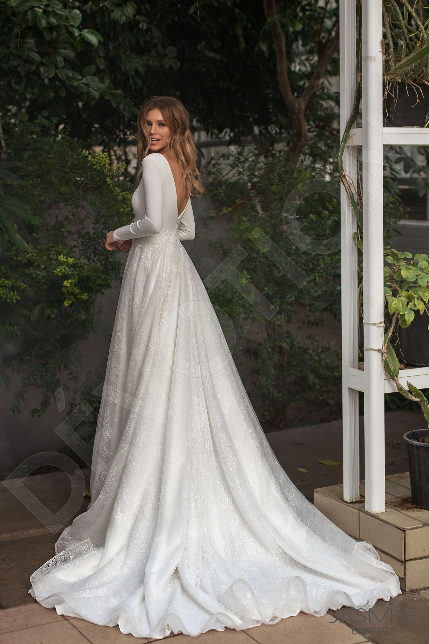 Vitalina Open back A-line Long sleeve Wedding Dress Back