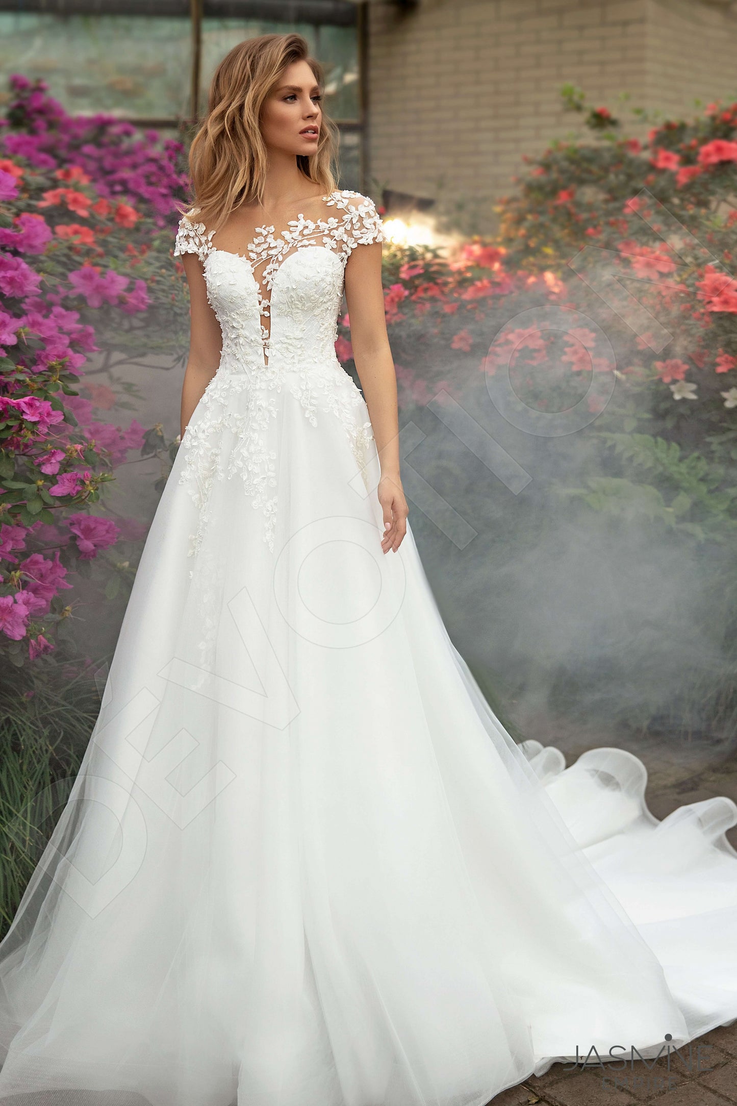 Kesidi Full back A-line Short/ Cap sleeve Wedding Dress Front