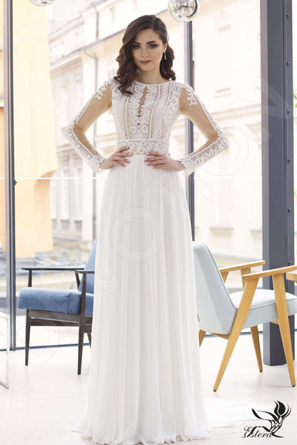 Ajrin Full back A-line Long sleeve Wedding Dress Front