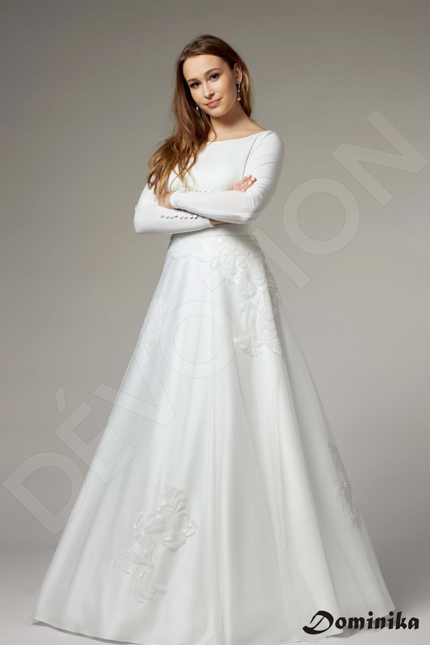 Betony Full back A-line Long sleeve Wedding Dress Front