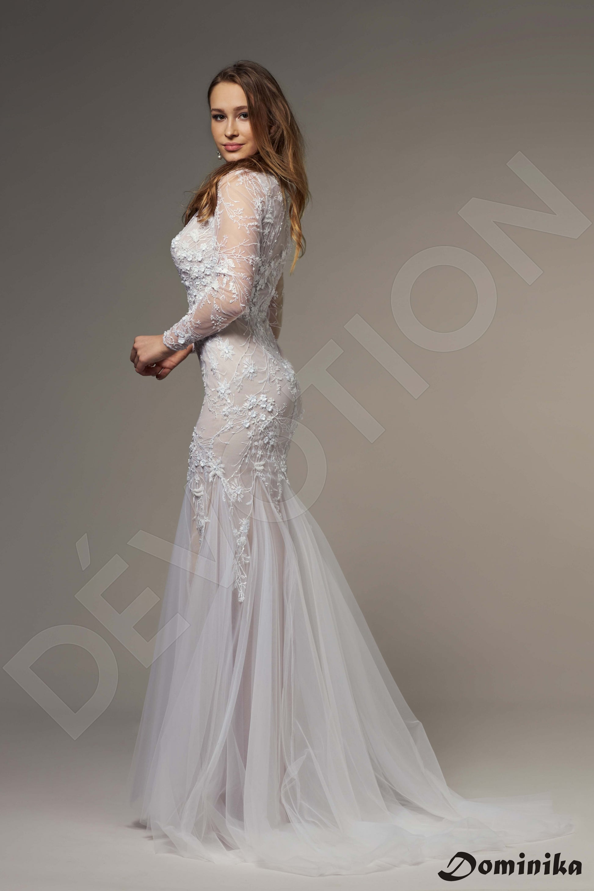 Briony Trumpet/Mermaid V-neck Cappuccino White Wedding dress