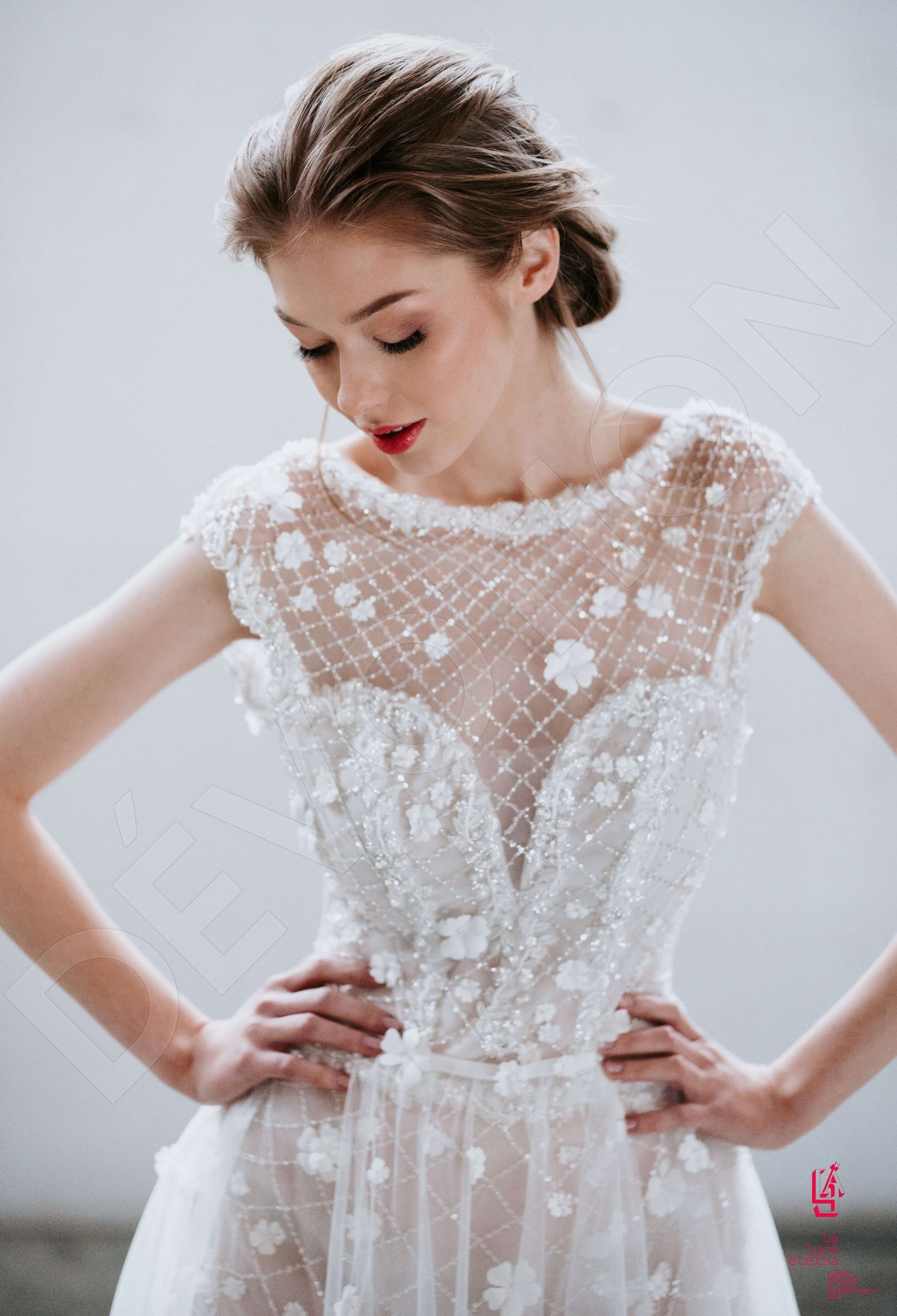 Koen A-line Jewel Ivory Silver Wedding dress