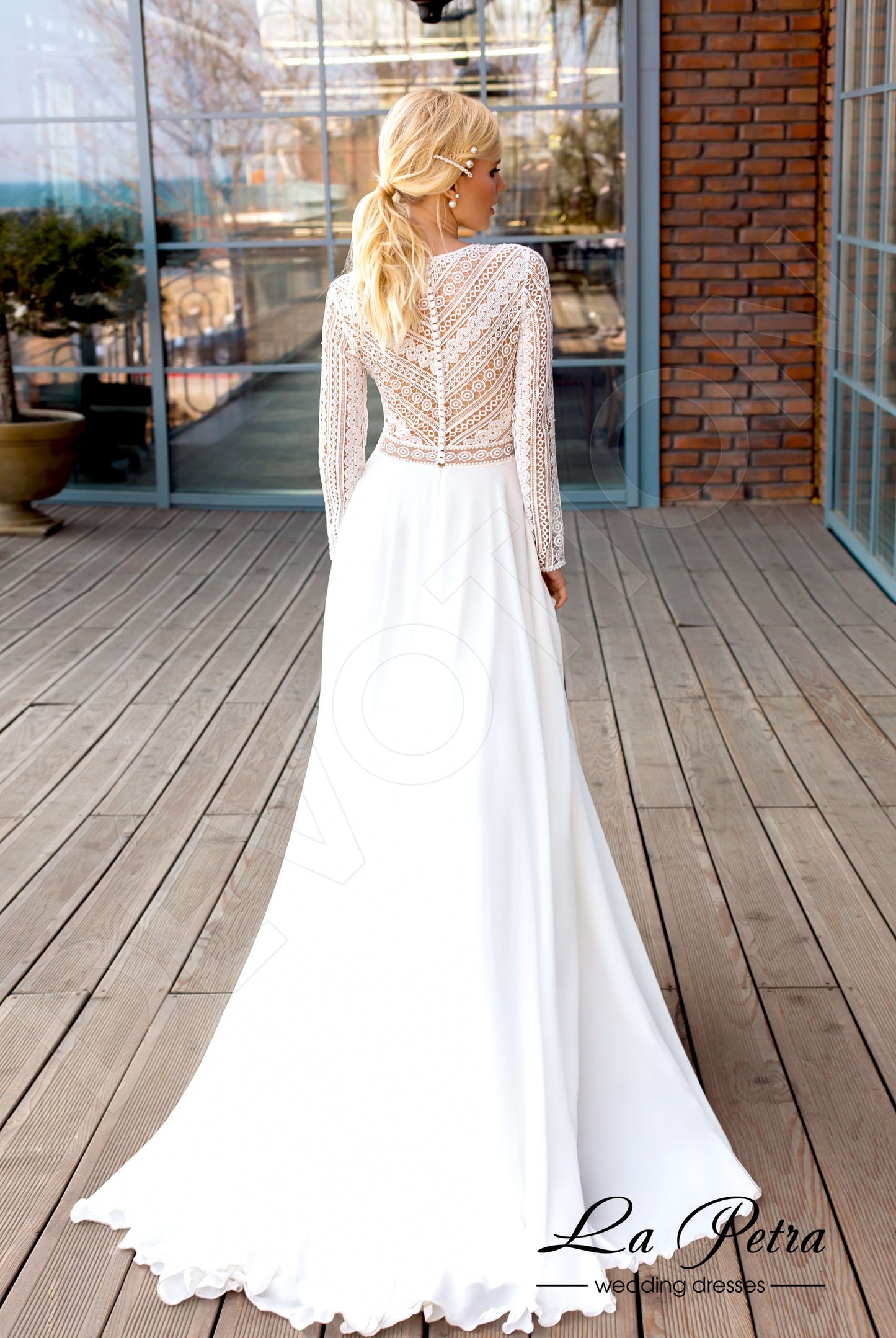 Odele Full back A-line Long sleeve Wedding Dress Back