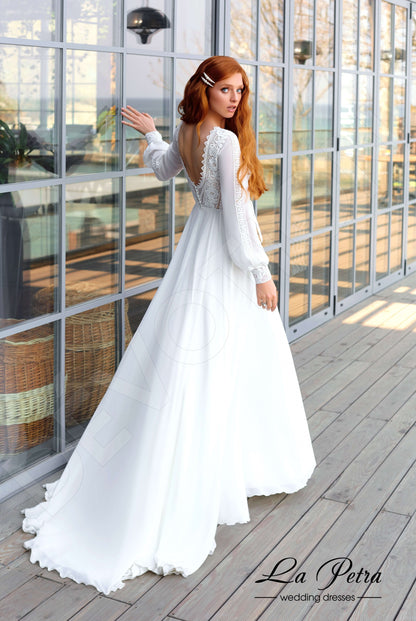 Lunaire Open back A-line Long sleeve Wedding Dress Back